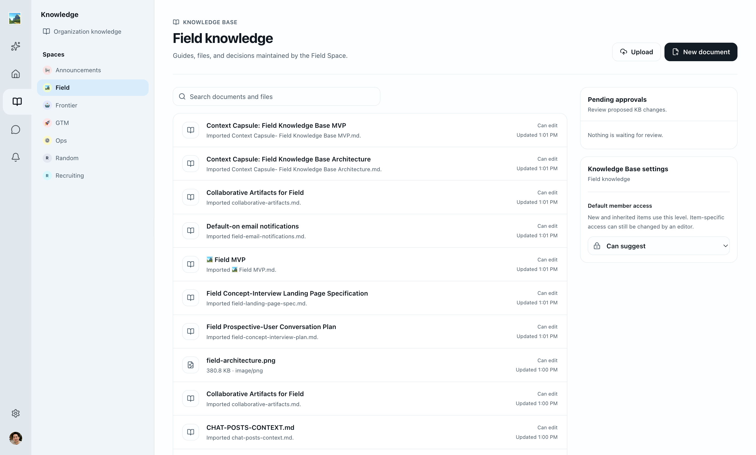 Field Knowledge containing the guides, sources, and decisions for a Project